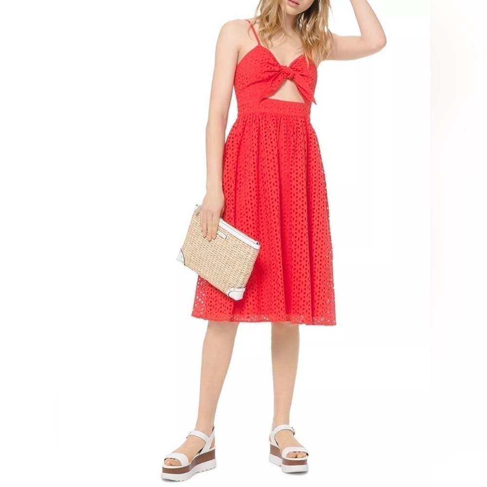 MICHAEL Michael Kors Floral Eyelet Tie-Detal Midi Dress
